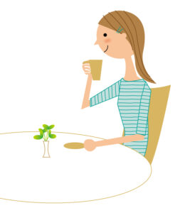 お茶を飲む女性のイラスト